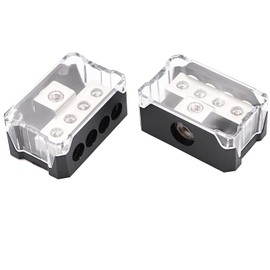 2PCS TuoLauthon 4 Way Power Distribution Block, 1x 0/2/4 AWG Gauge in & 4X 4/8/10 Gauge Out Amp Power Ground Distributor for Car Audio Amplifier Splitter