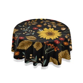 Qilmy Sunflower Outdoor Tablecloth 60 Inch Waterproof Round Tablecloth with Umbrella Hole and Zipper for Backyard Party BBQ Decor