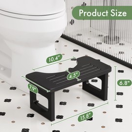 Bathway Squatting Potty Stool, Foldable Black Poop Stool, Bamboo Toilet Stool for Adult, Foot Step Stool Squat, Pooping Stools with Anti-Slip Strip for Bathroom, 6.8''