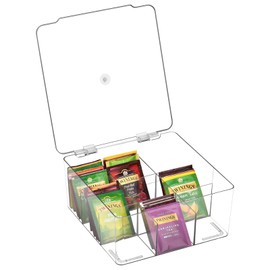 Wuudi Tea Storage Box Tea Organizer Made of Clear Plastic with 9 Compartments Tea Bag Holder for Tea Bags,Sugar, Coffee Pods or Other Small Items