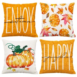 Fall Pillow Covers 18x18 Set of 4 Fall Thanksgiving Pumpkins Decor Throw Pillows Covers Autumn Leaves Decorative Home Outdoor Sofa Couch Pillow Cases for Fall Theme Decorations 18inch-3