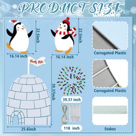 5 Pcs Lighted Christmas Igloo Penguins Decorations 39.37" Pre Lit 2D Tinsel North Pole Ice House, with 2 Penguins Stand, Colorful and White Lights for Indoor Outdoor Xmas Party Winter Garden Yard Lawn