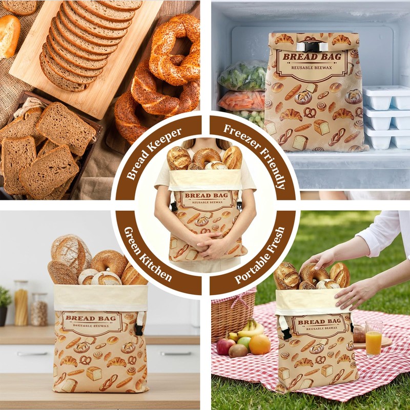 zxevg Beeswax Bread Bags 2 Pack 17x13 Inch Reusable