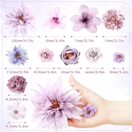 Thiccywoov 80 Pcs Assorted Fake Flower Heads Mini Artificial Flower Heads Bulk Silk Faux Daisy for Crafts Fake Peony Rose for Wedding Party Wreath Home Decoration(Purple)