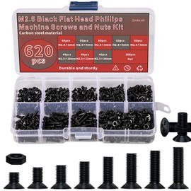 Zmbroll 620 Pieces M 2.5 Flat Head Machine Screw Black Cross Bolt Nut Set M 0.1 x 0.1 x 0.1 inch (2.5 x 3 mm), 4 mm, 5 mm, 6 mm, 8 mm, 10 mm, 12 mm, 14 mm