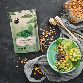 Earths Basket Organic Super Greens Powder 100g (Blend of Spirulina Powder, Chlorella Powder, Wheatgrass Powder & Barley Grass Powder - Vitamin A, B12 & Iron)