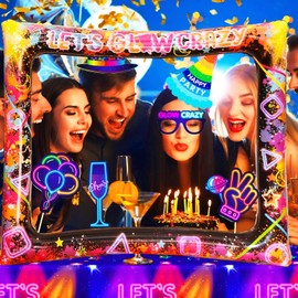 LMSHOWOWO Pack of 25 Glow Photo Box Props, Neon Party Photo Box Accessories, Inflatable Photo Frame, Purple Photo Props, Photo Booth Props, for Birthday, Carnival, Disco Party Accessories, Decoration