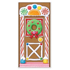 Beistle Printed Plastic Gingerbread House Door Cover Indoor/Outdoor Christmas Party Decorations, 30 by 5-Inch, Multicolored