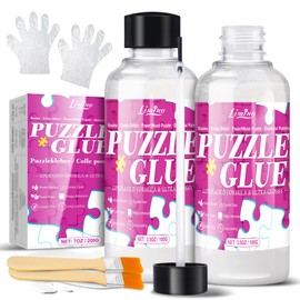 Jigsaw Puzzle Glue with Sponge Head, Puzzle Mounting Kit with 2 Brushes, Toxic-Free, Fast Drying, Long-Lasting, Clear Puzzle Sealant for Puzzles up to 5000 Pieces, Suitable for Various Puzzle Frames