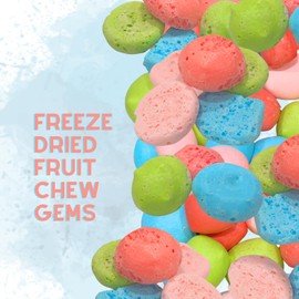 PinkeySmile Fruit Chew Gems Freeze-Dried Candy – 4 oz – Assorted Flavors: Cherry, Watermelon, Blue Raspberry, Green Apple & Strawberry – Deliciously Crunchy, Intense Flavor, Lightweight Snack – Resealable Bag – Ships in Box