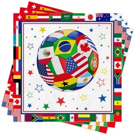 40 tovaglioli di carta con mappa del mondo, bandiere del mondo, tovaglioli di carta, bandiere dei paesi per compleanno, bandiere internazionali del mondo, tovaglioli per partite di calcio, eventi
