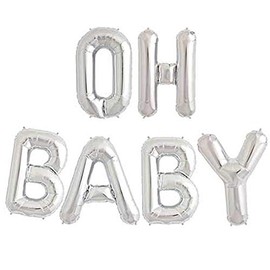 Tellpet Letter Balloons OH BABY, Baby Shower Decorations, Silver, 16 Inch