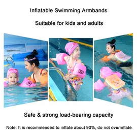 2Pcs Inflatable Swimming Armbands Safety Swim Arm Floats Arm Bands Floater Roll Up Sleeves Swimming Rings Tube Armlets Swimming Pool Floats Water Wings Swimming Training Aids for Kids Adults