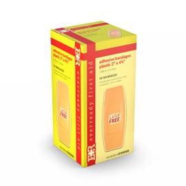 Ever Ready First Aid 2” x 4 ½” Plastic Adhesive Bandages, Latex-Free, Sterile Strips for Wound Protection – 50 Count