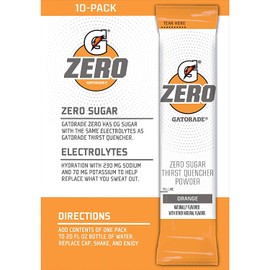 Gatorade G Zero, Sugar Free Powder Sticks, 0.10oz Packets (Mixes with 20 ounces of Water) 10 Pack (Orange)