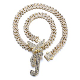 Halukakah 18K Real Gold/Platinum White Gold Plated Pendant Necklace for Kids - Over 1000 Diamonds - Cuban Link Chain - Cluster Diamonds 3D Butterfly Letter Pendant - For Your Loved Ones, Brass, No