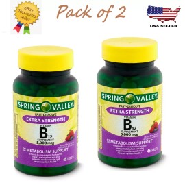 Spring Valley Extra Strength Vitamin B12 Berry, 5000 mcg, 45 Count (Pack of 2)