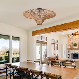 WalmHomie 1 Light Rattan Ceiling Light Fixture Rustic Chandelier Wicker Farmhouse Pendant Light for Kitchen Island Living Room Bedroom Shop, 23.62''Wx5.91''H