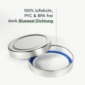 PUREGANIC® 16 x Deep Twist Off Lids for Screw Jars and Preserving Jars, DTO Diameter 82 mm Screw Lid with Blueseal, Made in Germany