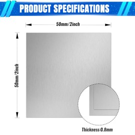 Uxney Stainless Steel Sheet,2" x 2"-20 Gauge(0.8mm) Thickness 430 Stainless Steel Metal Plates for DIY, Jewelry, Electrical, Repair, Industrial(2 Pac