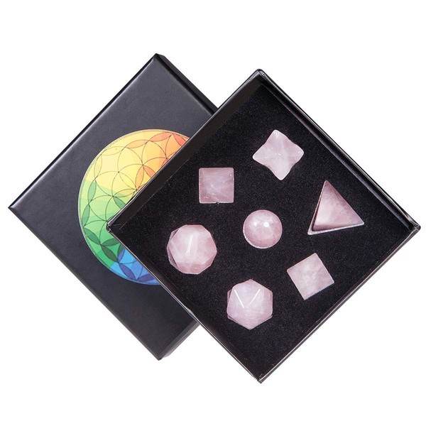 KYEYGWO Rose Quartz Platonic Body Gemstone Set with Sphere and