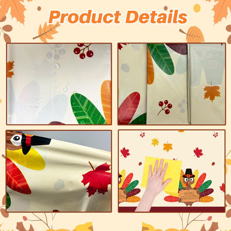 YQUQWN Turkey Thanksgiving Decorations, Disposable Tablecloth, Plastic Table Cover for