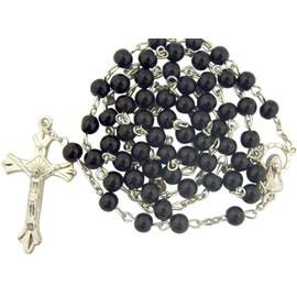 Black Glass Beads Rosary, 6mm Beads, Great for Men or Boys by CB x 1