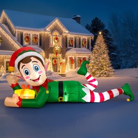 AerWo 10FT Christmas Inflatable Outdoor Decoration, Giant Lying Elf Inflatable Outdoor Built-in LED Lights, Christmas Blow Up Yard Decorations for Outside Lawn Garden Holiday Party Xmas Decor