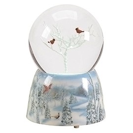 Frosted White Winter Cardinals Musical 5 inch Resin Decorative Snow Globe