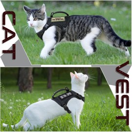 augopapa Tactical Cat Harness for Walking,Soft Mesh Adjustable Escape Proof Pet Vest for Large Cat,Puppy
