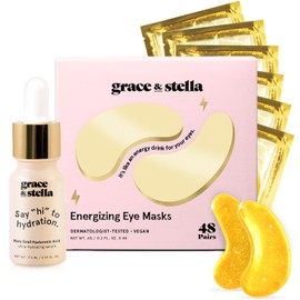 grace & stella Award Winning Under Eye Mask - Early Christmas Gift Ideas, Gifts for Women- Undereye Patches for Dark Circles, Puffiness, Wrinkles (Gold Eye Mask 48 Pairs + Hyaluronic Acid Serum 17ml)