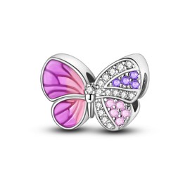NARMO Charm Bracelets for Women 925 Sterling Silver Charms for Bracelets Pink Purple Double Color Butterfly Charm