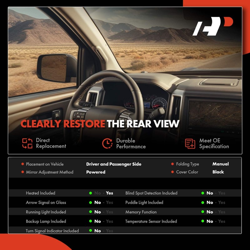 A-Premium Side View Door Mirror - Compatible with Jeep JK