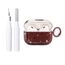 Reownest Case for AirPods Pro 2nd/1st Generation with Cleaning Kit, Cute Cow Pattern in Brown, Shockproof Keychain Soft Headphone Case for AirPods Pro/Pro 2 - Brown