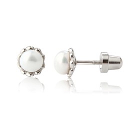 Cherished Moments Sterling Silver Cultured Pearl Stud Hypoallergenic Earrings with Screw Back for Babies, Little Girls, Kids and Toddlers