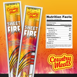 Country Meats, Meat Sticks, 0 Trans Fat, USDA Certified, Good Source of Protein, Carb Conscious Snack (24 Meat Sticks, Sweet Fire)