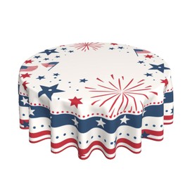 DEKIFNHG 4th of July American Flag Round Tablecloth 60 Inch, Patriotic Firework Decorations Round Table Cloth for Independence Day Holiday Picnic Party Indoor Outdoor
