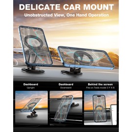 Smolink Tesla Phone Mount, All Metal Strong Magnet Magnetic Phone Holder for Car Dashborad and Tesla Model 3/Y/S/X, Foldable Hidden for MagSafe Car Mount Fit for iPhone All Phones, Black