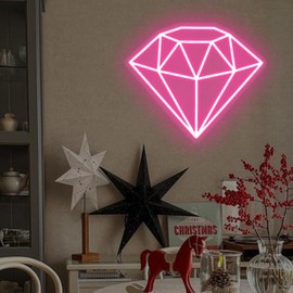 Diamond Neon Sign for Wall Decoration, Glowing Neon Sign, Adjustable Brightness Shining LED Sign Night Light for Man Cave Bedroom, Wedding, Living Room, Party, Bar, Office Decoration-Pink