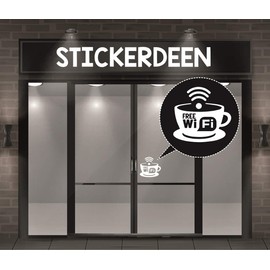 Free WiFi Cup Vinyl Sticker Decal Sign Modern White Informative Internet Sign for Store Front Restaurant Business Building Shop Indoor Outdoor - 18 x 19CM - (White, Reversed) | StickerDeen