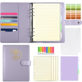 Qefuna A5 Ring Binder, A5 Refillable, PU Cover with Foil Embossing Sun Tree of Life Pattern, with 180 Sheets A5 Refill Paper, A5 Notebook with Pockets and Dividers, Purple