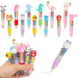 MOTIBACK 12 Stück Mehrfarbige Tier-Kugelschreiber für Kinder - 4 Farben (Blau, Schwarz, Rot, Grün) - 0.5mm Feinminen - Lustige Tierdesigns - Perfekt als Mitgebsel für Geburtstagspartys & Schule ((5))