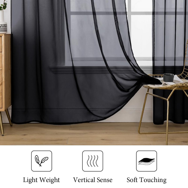 MIULEE 2 Panels Solid Color Sheer Window Curtains Elegant Window