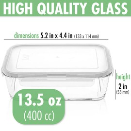 Hakan Lav Fresco Glass Food Container with Locked Lid, 13.75 Oz (400 cc) Clear Glass Meal Container with Airtight Lid, Food Storage with Snap Locking Lid, Lunch Container, 1-Pack