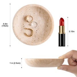 Natural Travertine Ring Dish Jewelry Tray 5.5" for Women, Marble Trinket Dish for Key Earring Nightstand, Mother's Day Engagement Birthday Gift (Beige Travertine)