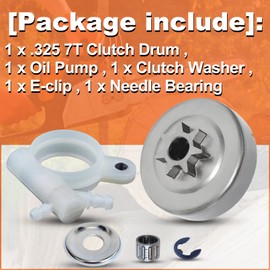 Mtanlo .325" 7T Clutch Drum For Stihl MS251 MS 251 w Washer E-clip Bearing Oil Pump Kit, .325 7T Clutch Drum, Oil Pump, Clutch Washer, E-clip, Needle Bearing
