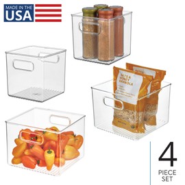 iDesign Fridge Bin with Handles, 2 Small and 2 Medium Bins, 4 Pack, Clear, Made in USA
