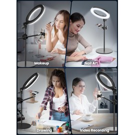 Selfie Ring Light with Stand and Phone Holder,Overhead Phone Mount with 10.5" Ring Lights,Desk Circle Lingt with Tripod Adjustable Shooting Arm for Video Recording,YouTube,TikTok,Live Streaming