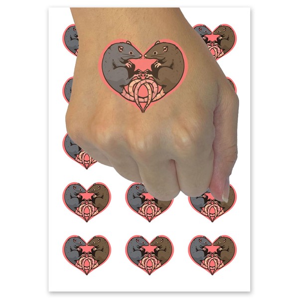 Pair of Rats Heart Couple Love Temporary Tattoo Water Resistant