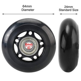 Yaegoo 8 PCS 64mm 80mm Inline Skate Wheels Skates Replacement Wheels with Bearings (Black, 80mm)